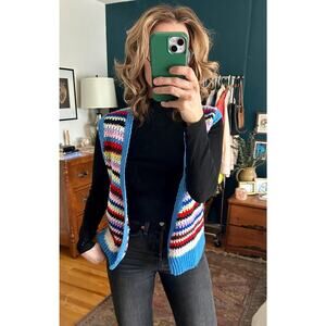 Vintage 70's Handmade Crocheted Sweater Vest S/M | Colorful Vest